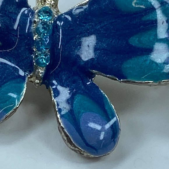 Silver & Shade of Blue Enameled Butterfly Pin Brooch Jewelry Rhinestone Accents - Picture 14 of 16